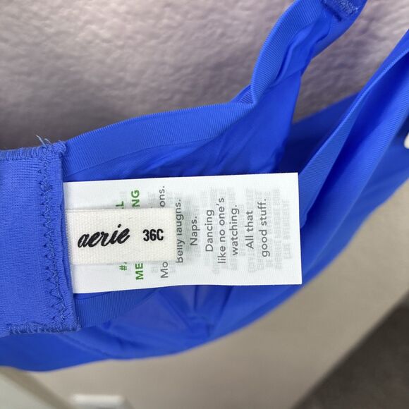 Smoothez by Aerie Bra Beige Full Coverage Unlined Underwire 36C Blue  New - Picture 5 of 8